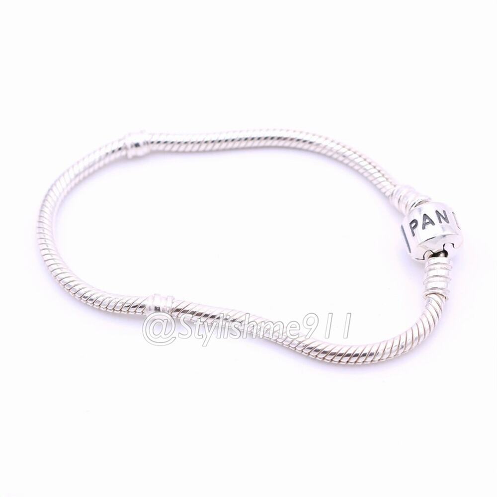 Authentic PANDORA Sterling Silver Barrel Clasp Charm Bracelet/ Old Style - Picture 3 of 9